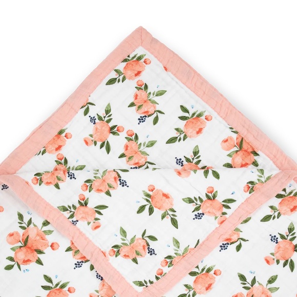 Little Unicorn Cotton Muslin Quilted Throw Watercolor Roses Baby Kids Blanket - Picture 9 of 14